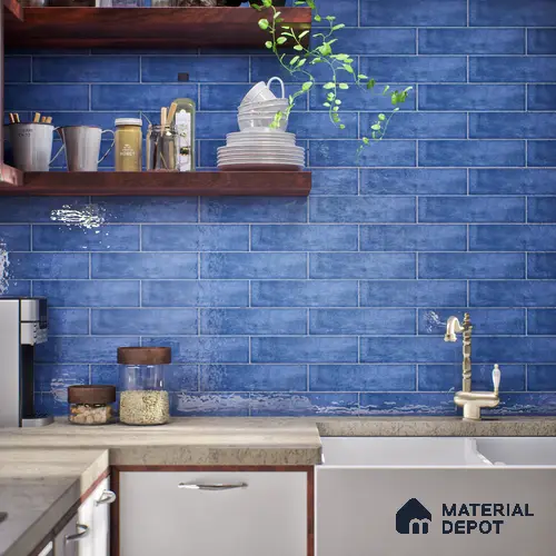 Subway Look Tile TL 07616 D Cambry Blue 1 ft x 2.95 inch Designer Tiles Ceramic Glossy Finish - 9 mm