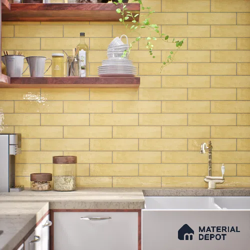 Subway Look  Tile TL 07616 F Cambry Gold 1 ft x 2.95 inch Designer Tiles Ceramic Glossy Finish - 9 mm