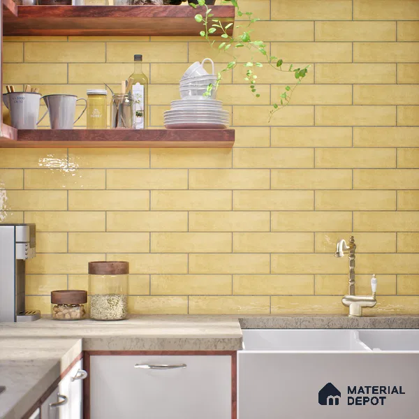Subway Look  Tile TL 07616 F Cambry Gold 1 ft x 2.95 inch Designer Tiles Ceramic Glossy Finish - 9 mm (Sample)