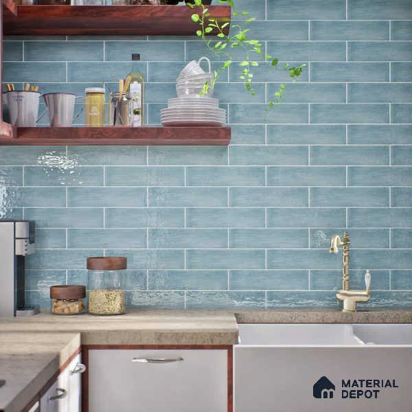 Subway Look  Tile TL 07616 I Cambry Sky 1 ft x 2.95 inch Designer Tiles Ceramic Glossy Finish - 9 mm (Sample)