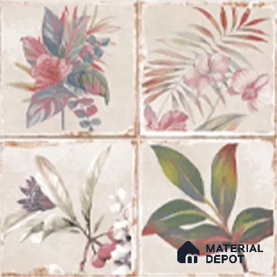 Floral Wall Tile TL 10415 B Antic Leaf - Decor 2 1 ft x1 ft Ceramic Matte Finish Tile - 9 mm | Suitable For Kitchen, Bathroom Walls and Backsplashes | Please Expect a Slight Variation of Pattern