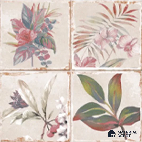 Floral Wall Tile TL 10415 B Antic Leaf - Decor 2 1 ft x1 ft Ceramic Matte Finish Tile - 9 mm | Suitable For Kitchen, Bathroom Walls and Backsplashes | Please Expect a Slight Variation of Pattern