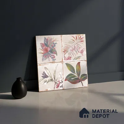 Floral Wall Tile TL 10415 B Antic Leaf - Decor 2 1 ft x1 ft Ceramic Matte Finish Tile - 9 mm | Suitable For Kitchen, Bathroom Walls and Backsplashes | Please Expect a Slight Variation of Pattern