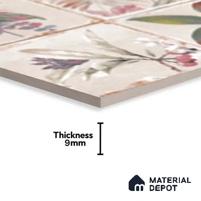 Floral Wall Tile TL 10415 B Antic Leaf - Decor 2 1 ft x1 ft Ceramic Matte Finish Tile - 9 mm | Suitable For Kitchen, Bathroom Walls and Backsplashes | Please Expect a Slight Variation of Pattern