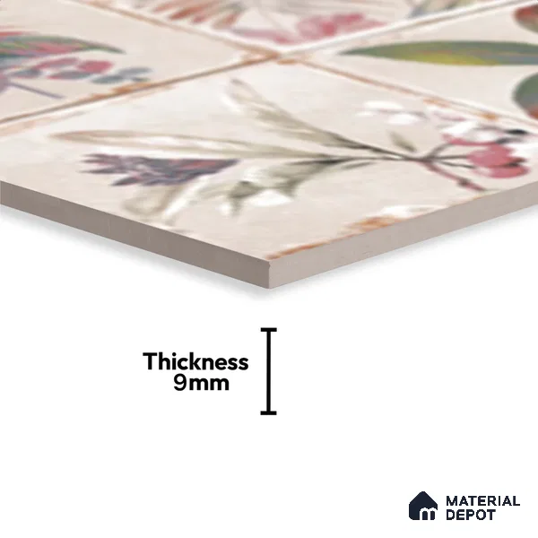 Floral Wall Tile TL 10415 B Antic Leaf - Decor 2 1 ft x1 ft Ceramic Matte Finish Tile - 9 mm | Suitable For Kitchen, Bathroom Walls and Backsplashes | Please Expect a Slight Variation of Pattern