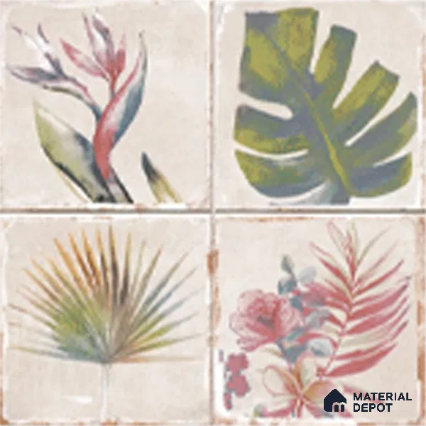 Floral Wall Tile TL 10415 Antic Leaf - Decor 1 1 ft x1 ft Ceramic Matte Finish Tile - 9 mm | Suitable For Kitchen, Bathroom Walls and Backsplashes | Please Expect a Slight Variation of Pattern