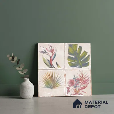 Floral Wall Tile TL 10415 Antic Leaf - Decor 1 1 ft x1 ft Ceramic Matte Finish Tile - 9 mm | Suitable For Kitchen, Bathroom Walls and Backsplashes | Please Expect a Slight Variation of Pattern