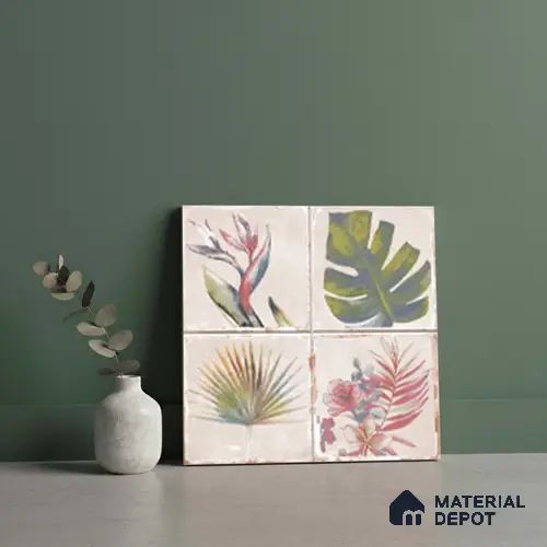 Floral Wall Tile TL 10415 Antic Leaf - Decor 1 1 ft x1 ft Ceramic Matte Finish Tile - 9 mm | Suitable For Kitchen, Bathroom Walls and Backsplashes | Please Expect a Slight Variation of Pattern