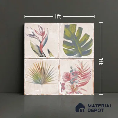 Floral Wall Tile TL 10415 Antic Leaf - Decor 1 1 ft x1 ft Ceramic Matte Finish Tile - 9 mm | Suitable For Kitchen, Bathroom Walls and Backsplashes | Please Expect a Slight Variation of Pattern