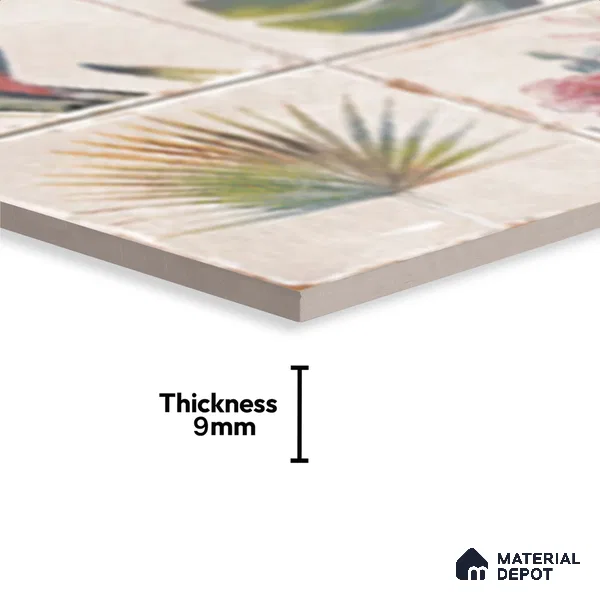 Floral Wall Tile TL 10415 Antic Leaf - Decor 1 1 ft x1 ft Ceramic Matte Finish Tile - 9 mm | Suitable For Kitchen, Bathroom Walls and Backsplashes | Please Expect a Slight Variation of Pattern