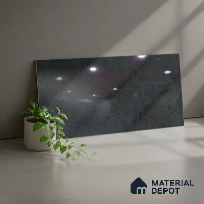 Stone Wall Tile TL 09995 Jungle Leaf Negro 2 ft x 1 ft Black Ceramic Glue Matte Finish Plain Tile - 9 mm | Ideal for Living Room, Bathroom, Kitchen