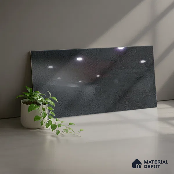Stone Wall Tile TL 09995 Jungle Leaf Negro 2 ft x 1 ft Black Ceramic Glue Matte Finish Plain Tile - 9 mm | Ideal for Living Room, Bathroom, Kitchen