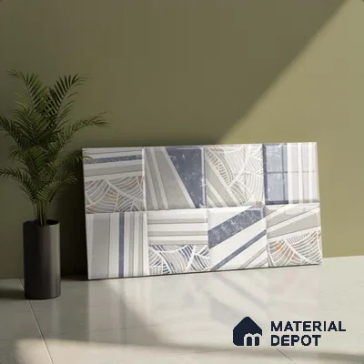 Patterned Wall Tile TL 09735 C 25144 2 ft x 1 ft Grey Ceramic Glossy Finish Highlighter 1 Tile - 9 mm | Ideal for Bathroom, Kitchen | Please Expect a Slight Variation of Pattern