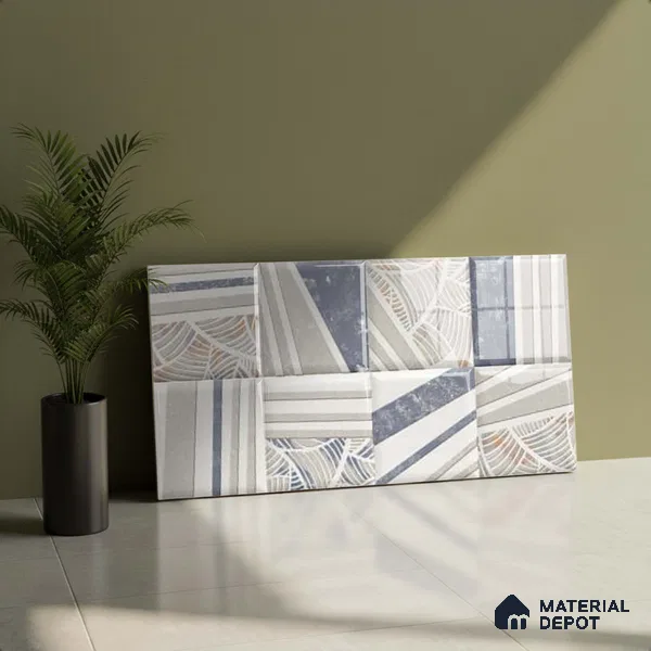 Patterned Wall Tile TL 09735 C 25144 2 ft x 1 ft Grey Ceramic Glossy Finish Highlighter 1 Tile - 9 mm | Ideal for Bathroom, Kitchen | Please Expect a Slight Variation of Pattern