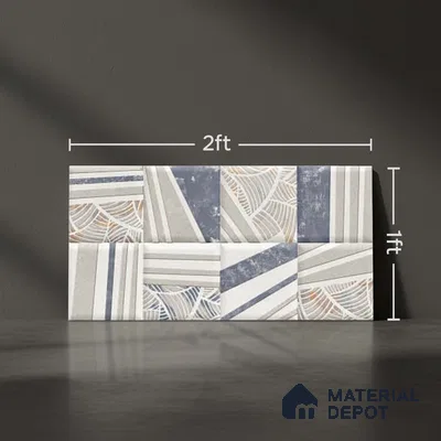 Patterned Wall Tile TL 09735 C 25144 2 ft x 1 ft Grey Ceramic Glossy Finish Highlighter 1 Tile - 9 mm | Ideal for Bathroom, Kitchen | Please Expect a Slight Variation of Pattern