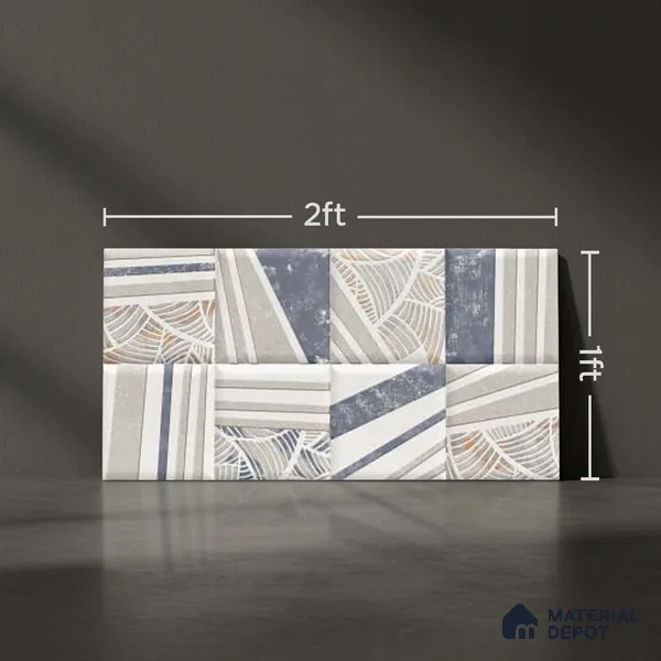Patterned Wall Tile TL 09735 C 25144 2 ft x 1 ft Grey Ceramic Glossy Finish Highlighter 1 Tile - 9 mm | Ideal for Bathroom, Kitchen | Please Expect a Slight Variation of Pattern