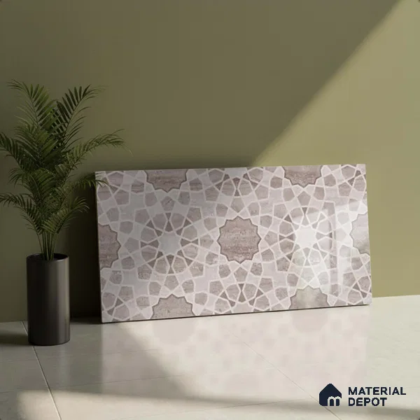 Patterned Wall Tile TL 09738 C 25147 2 ft x 1 ft Brown Ceramic Glossy Finish Highlighter 1 Tile - 9 mm | Ideal for Bathroom, Kitchen | Please Expect a Slight Variation of Pattern