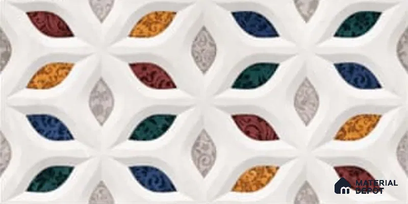 Patterned Wall Tile TL 09732 C 25003 2 ft x 1 ft Multi Colour Ceramic Glossy Finish Highlighter 1 Tile - 9 mm | Ideal for Bathroom, Kitchen | Please Expect a Slight Variation of Pattern
