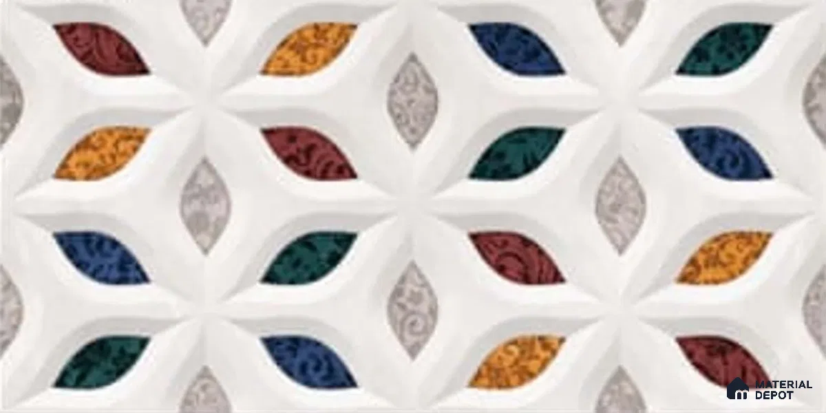 Patterned Wall Tile TL 09732 C 25003 2 ft x 1 ft Multi Colour Ceramic Glossy Finish Highlighter 1 Tile - 9 mm | Ideal for Bathroom, Kitchen | Please Expect a Slight Variation of Pattern