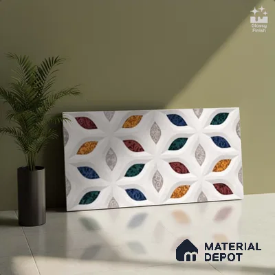 Patterned Wall Tile TL 09732 C 25003 2 ft x 1 ft Multi Colour Ceramic Glossy Finish Highlighter 1 Tile - 9 mm | Ideal for Bathroom, Kitchen | Please Expect a Slight Variation of Pattern