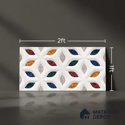 Patterned Wall Tile TL 09732 C 25003 2 ft x 1 ft Multi Colour Ceramic Glossy Finish Highlighter 1 Tile - 9 mm | Ideal for Bathroom, Kitchen | Please Expect a Slight Variation of Pattern