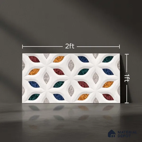 Patterned Wall Tile TL 09732 C 25003 2 ft x 1 ft Multi Colour Ceramic Glossy Finish Highlighter 1 Tile - 9 mm | Ideal for Bathroom, Kitchen | Please Expect a Slight Variation of Pattern