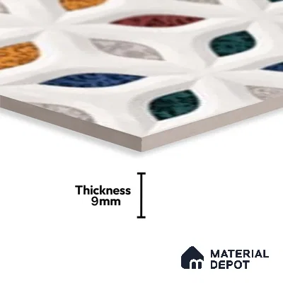 Patterned Wall Tile TL 09732 C 25003 2 ft x 1 ft Multi Colour Ceramic Glossy Finish Highlighter 1 Tile - 9 mm | Ideal for Bathroom, Kitchen | Please Expect a Slight Variation of Pattern