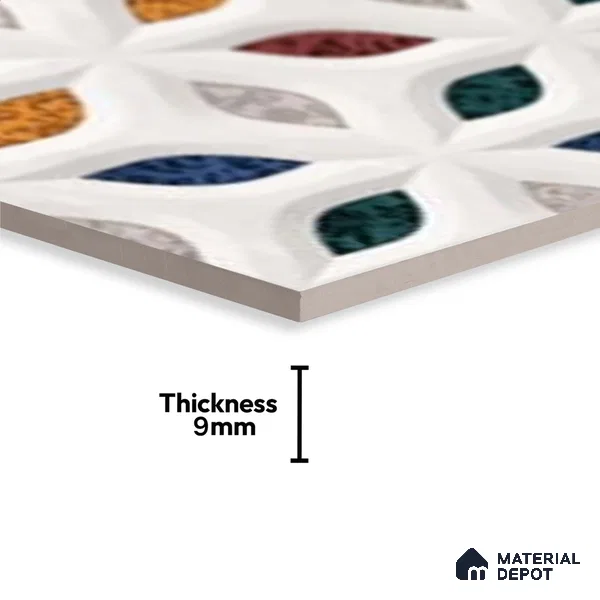 Patterned Wall Tile TL 09732 C 25003 2 ft x 1 ft Multi Colour Ceramic Glossy Finish Highlighter 1 Tile - 9 mm | Ideal for Bathroom, Kitchen | Please Expect a Slight Variation of Pattern