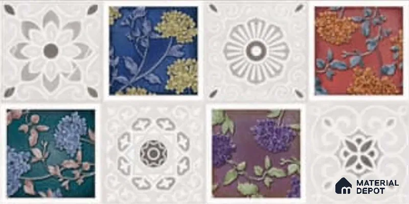 Patterned Wall Tile TL 09732 D 25003 2 ft x 1 ft Multi Colour Ceramic Glossy Finish Highlighter 2 Tile - 9 mm | Ideal for Bathroom, Kitchen | Please Expect a Slight Variation of Pattern