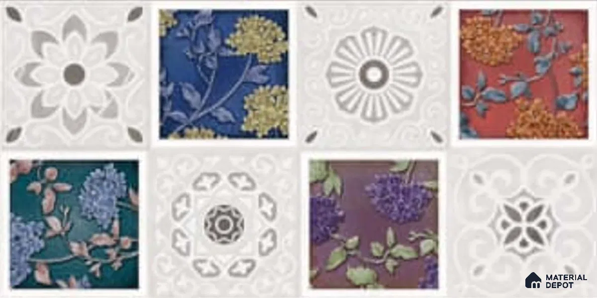 Patterned Wall Tile TL 09732 D 25003 2 ft x 1 ft Multi Colour Ceramic Glossy Finish Highlighter 2 Tile - 9 mm | Ideal for Bathroom, Kitchen | Please Expect a Slight Variation of Pattern