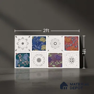 Patterned Wall Tile TL 09732 D 25003 2 ft x 1 ft Multi Colour Ceramic Glossy Finish Highlighter 2 Tile - 9 mm | Ideal for Bathroom, Kitchen | Please Expect a Slight Variation of Pattern