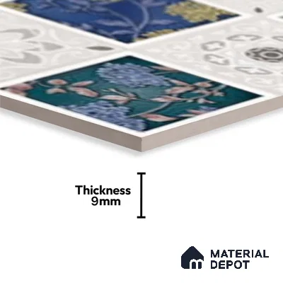 Patterned Wall Tile TL 09732 D 25003 2 ft x 1 ft Multi Colour Ceramic Glossy Finish Highlighter 2 Tile - 9 mm | Ideal for Bathroom, Kitchen | Please Expect a Slight Variation of Pattern