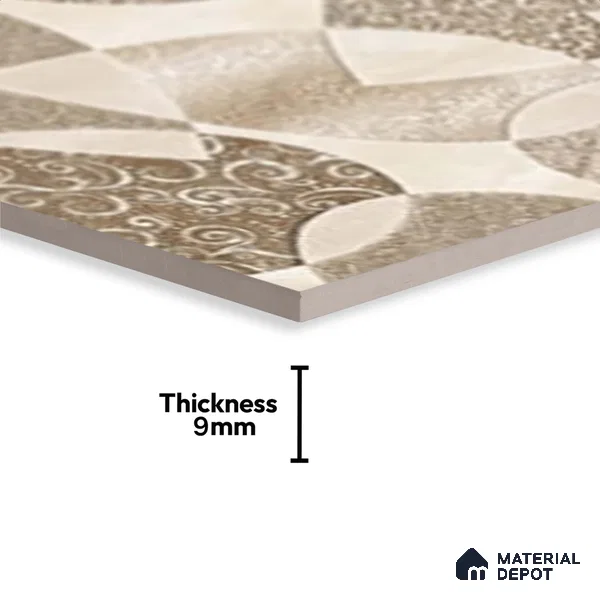 Patterned Wall Tile TL 09731 C 24421 2 ft x 1 ft Brown Ceramic Glossy Finish Highlighter 1 Tile - 9 mm | Ideal for Bathroom, Kitchen | Please Expect a Slight Variation of Pattern