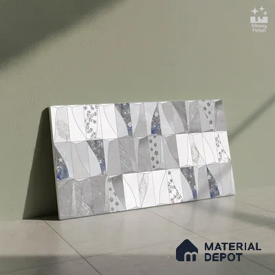 Marble Wall Tile TL 09749 B  2 ft x 1 ft Grey Ceramic Glossy Finish Dark Tile - 9 mm | Ideal for Bathroom, Kitchen