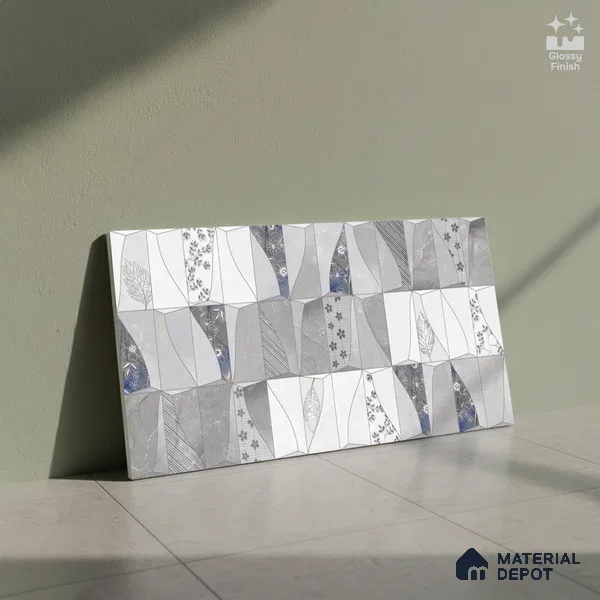 Marble Wall Tile TL 09749 B  2 ft x 1 ft Grey Ceramic Glossy Finish Dark Tile - 9 mm | Ideal for Bathroom, Kitchen