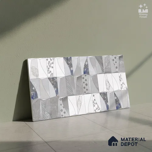 Marble Wall Tile TL 09749 B 2 ft x 1 ft Grey Ceramic Glossy Finish Dark Tile - 9 mm | Ideal for Bathroom, Kitchen