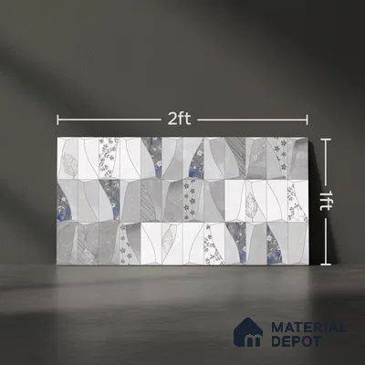 Marble Wall Tile TL 09749 B  2 ft x 1 ft Grey Ceramic Glossy Finish Dark Tile - 9 mm | Ideal for Bathroom, Kitchen