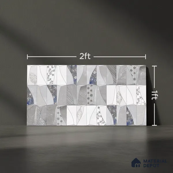 Marble Wall Tile TL 09749 B  2 ft x 1 ft Grey Ceramic Glossy Finish Dark Tile - 9 mm | Ideal for Bathroom, Kitchen