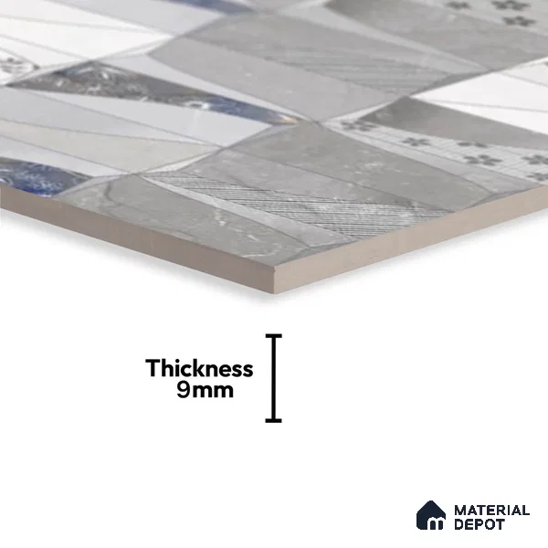 Marble Wall Tile TL 09749 B  2 ft x 1 ft Grey Ceramic Glossy Finish Dark Tile - 9 mm | Ideal for Bathroom, Kitchen