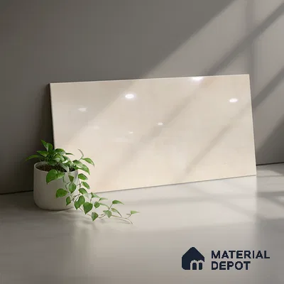 Stone Wall Tile TL 09994 D Fantasy Ivory 2 ft x 1 ft Beige Ceramic Glue Matte Finish Plain Tile - 9 mm | Ideal for Living Room, Bathroom, Kitchen