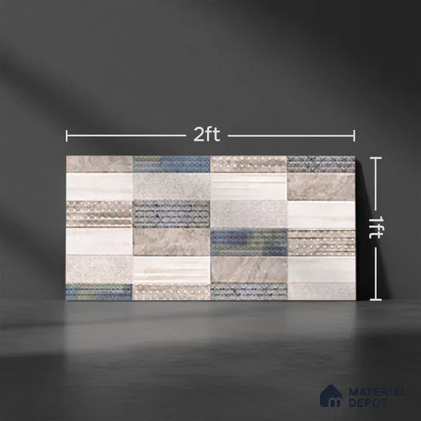 Patterned Wall Tile TL 09750 C 2 ft x 1 ft Ceramic Glossy Finish Highlighter 1 Tile - 9 mm | Ideal for Bathroom, Kitchen | Please Expect a Slight Variation of Pattern