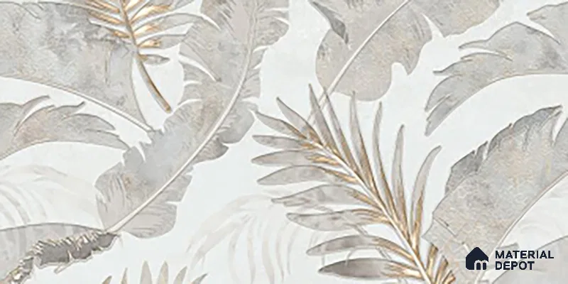 Floral Wall Tile TL 09997 B Leaf Silvar Decor 2 ft x 1 ft Silver Ceramic Glue Matte Finish Pattern 1 Tile - 9 mm | Ideal for Living Room, Bathroom, Kitchen | Please Expect a Slight Variation of Pattern