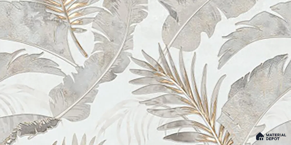 Floral Wall Tile TL 09997 B Leaf Silvar Decor 2 ft x 1 ft Silver Ceramic Glue Matte Finish Pattern 1 Tile - 9 mm | Ideal for Living Room, Bathroom, Kitchen | Please Expect a Slight Variation of Pattern