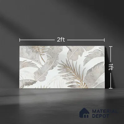 Floral Wall Tile TL 09997 B Leaf Silvar Decor 2 ft x 1 ft Silver Ceramic Glue Matte Finish Pattern 1 Tile - 9 mm | Ideal for Living Room, Bathroom, Kitchen | Please Expect a Slight Variation of Pattern