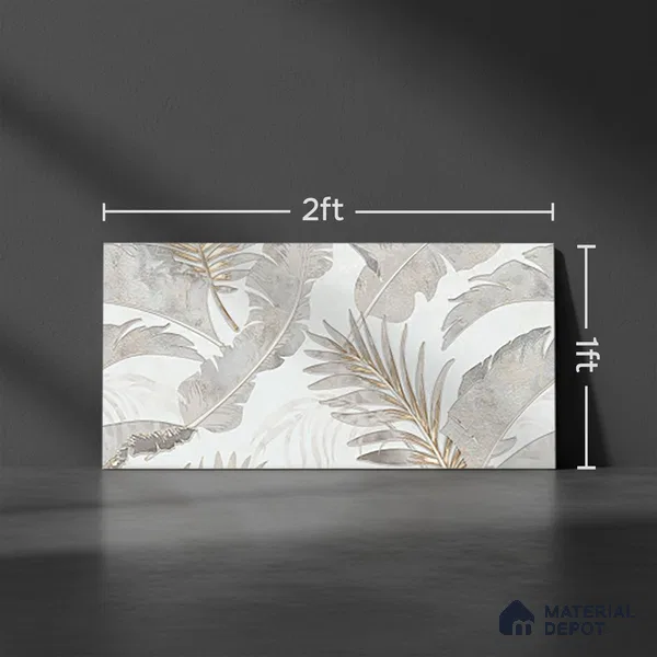 Floral Wall Tile TL 09997 B Leaf Silvar Decor 2 ft x 1 ft Silver Ceramic Glue Matte Finish Pattern 1 Tile - 9 mm | Ideal for Living Room, Bathroom, Kitchen | Please Expect a Slight Variation of Pattern