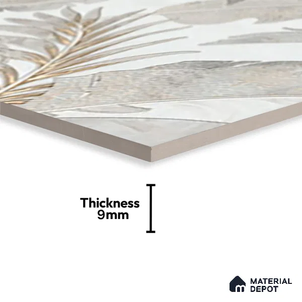 Floral Wall Tile TL 09997 B Leaf Silvar Decor 2 ft x 1 ft Silver Ceramic Glue Matte Finish Pattern 1 Tile - 9 mm | Ideal for Living Room, Bathroom, Kitchen | Please Expect a Slight Variation of Pattern