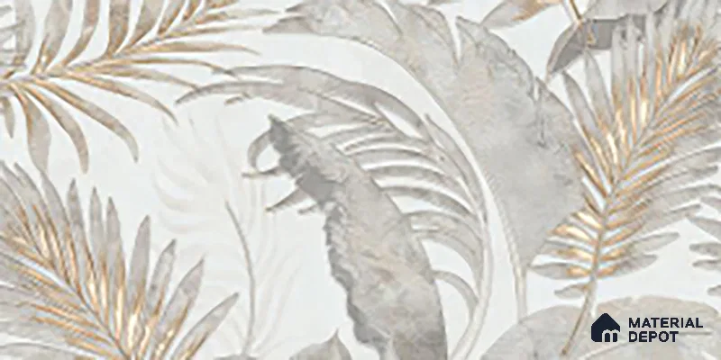 Floral Wall Tile TL 09997 C Leaf Silvar Decor 2 ft x 1 ft Silver Ceramic Glue Matte Finish Pattern 2 Tile - 9 mm | Ideal for Living Room, Bathroom, Kitchen | Please Expect a Slight Variation of Pattern