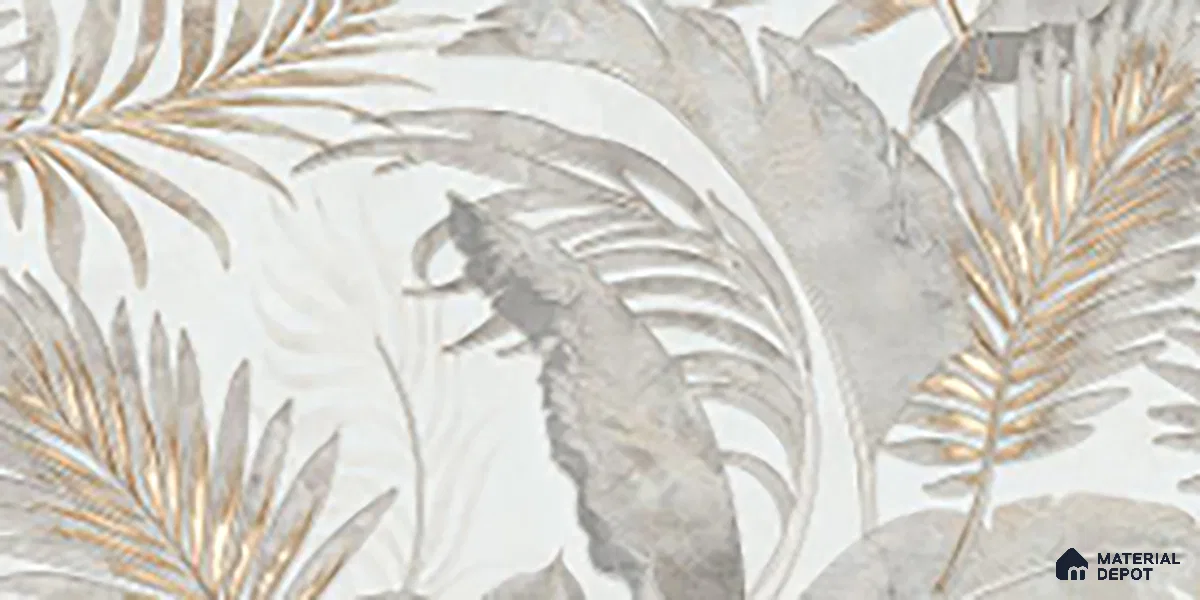 Floral Wall Tile TL 09997 C Leaf Silvar Decor 2 ft x 1 ft Silver Ceramic Glue Matte Finish Pattern 2 Tile - 9 mm | Ideal for Living Room, Bathroom, Kitchen | Please Expect a Slight Variation of Pattern