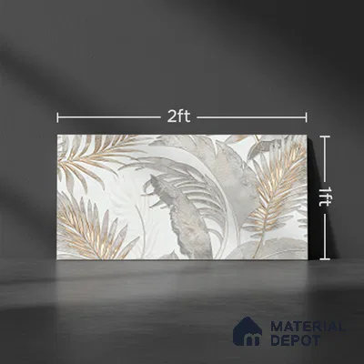 Floral Wall Tile TL 09997 C Leaf Silvar Decor 2 ft x 1 ft Silver Ceramic Glue Matte Finish Pattern 2 Tile - 9 mm | Ideal for Living Room, Bathroom, Kitchen | Please Expect a Slight Variation of Pattern