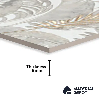 Floral Wall Tile TL 09997 C Leaf Silvar Decor 2 ft x 1 ft Silver Ceramic Glue Matte Finish Pattern 2 Tile - 9 mm | Ideal for Living Room, Bathroom, Kitchen | Please Expect a Slight Variation of Pattern